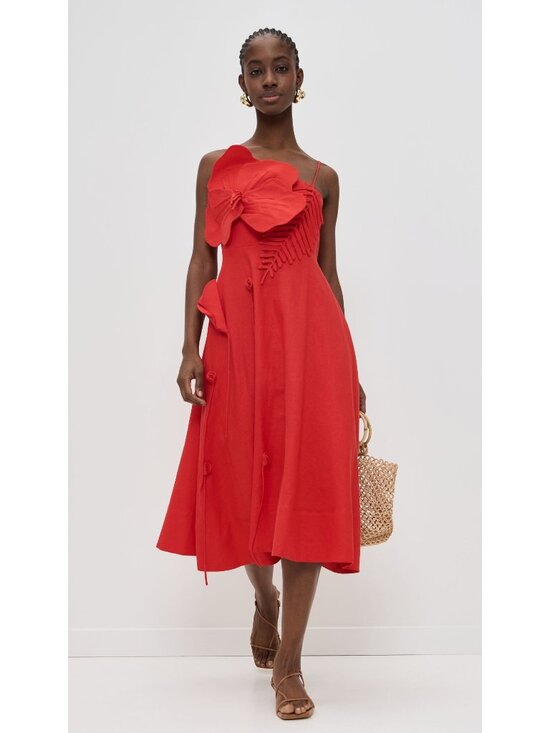 FARM Rio Dresses & Skirts - FARM RIO Red Garden Midi A Line Linen Dress Size Small NEW NWT